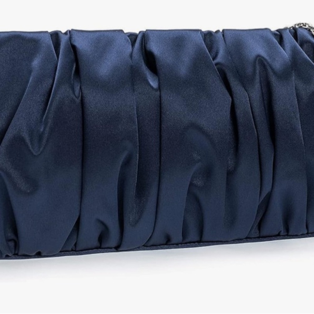 Ruched Satin Navy Evening Clutch
